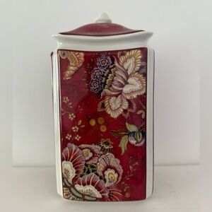Floral Red Ceramic Canister & Lid 222 Fifth Gabrielle  Pre-Owned.
